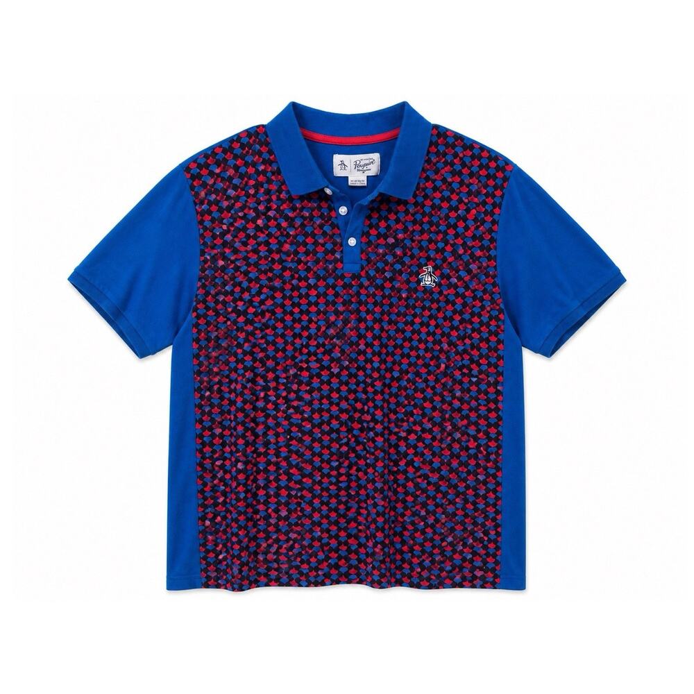 Original Penguin Men's XL Geometric Pattern Blue Red Polo Shirt Short Sleeve